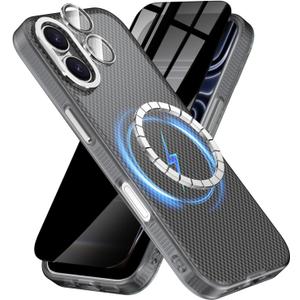 3-in-1 for iPhone 17 Case with Privacy Screen Protectors & Individual Camera Lens Protector [Compatible with MagSafe] Hybird Magnetic Phone Cover for iPhone 17 pro,Grey