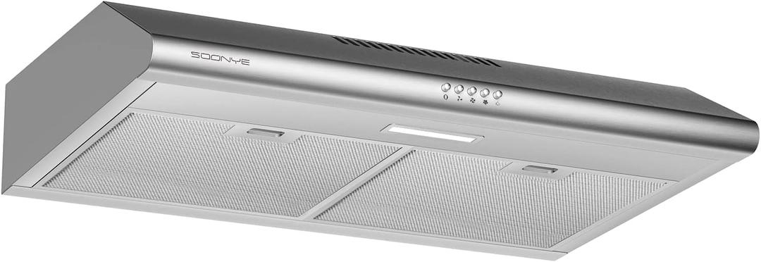 30 inch Stainless Steel Under Cabinet Range Hood, Slim Kitchen Vent Hood Ducted/Ductless Convertible with 3 Speed Controls, 5-Layer Aluminum Filters,LED Lights
