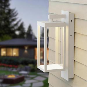 Outdoor Wall Sconce, Dusk to Dawn Outdoor Wall Lights, Waterproof Porch Lanterns Decorative, Anti-Rust Exterior Light in Wood Grain Finish & Black Finish for House Patio Garage Entryway Doorway (White 1 Pack)