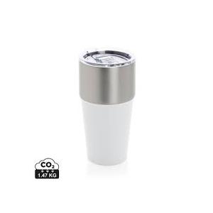 stainless steel body and a white base