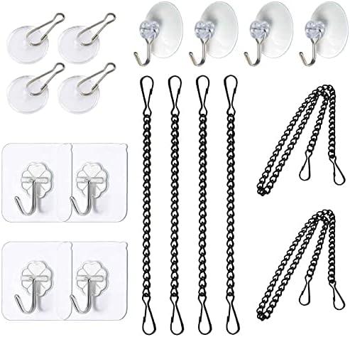 Arecyuer Stained Glass Window Hanging Chain Kit, Picture Hanging Chain with Suction Cup Hooks Sunshine Catcher Metal Nickel Plating Stained Glass Window Panels 10 Inch and 20 Inch (Black)