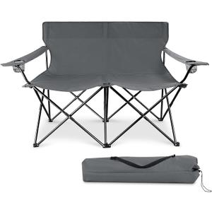 Joyfair Camping Beach Chair (Double-seat), Folding Camp Loveseat for Adults, Heavy Duty Portable Lawn Chair Fold Couch for Outdoor Sports Backpacking, Carrying Bag & Cup Holders (Grey)