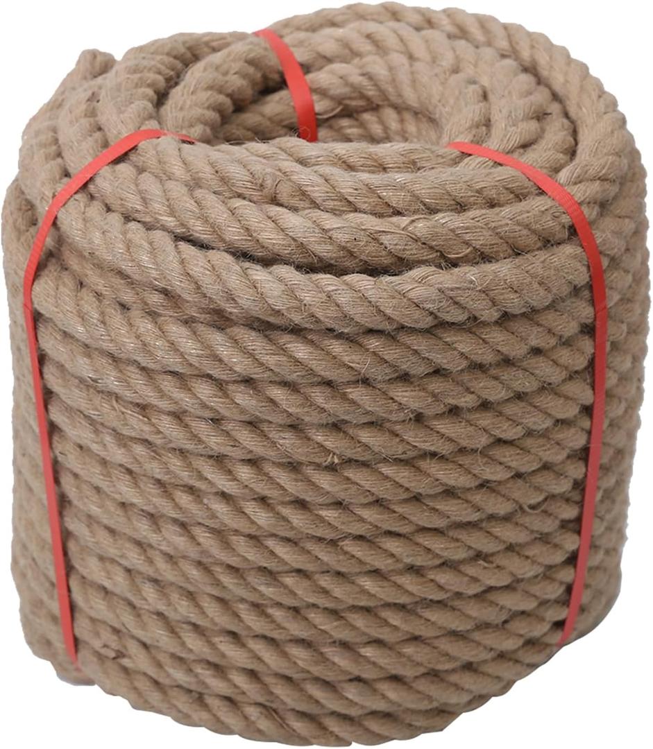 Natural Jute Twine Strin, Bulk Hemp Jute Rope Ideal for Tug of War, Deer Hunting, Nautical, Crafts, Swing, Packing Material Burlap Ribbon, Christmas Knitting Macrame Decoration (24mm 165 Feet)