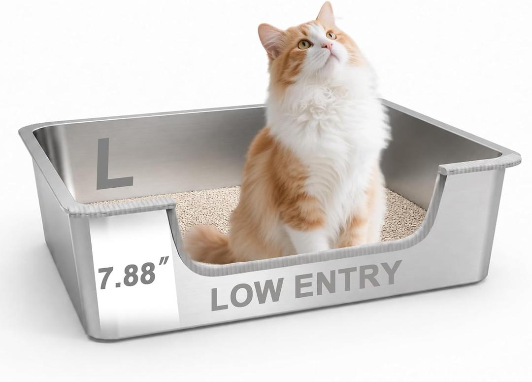 7.9'' High-Sided Low Entry Stainless Steel Cat Litter Box for Senior Cats