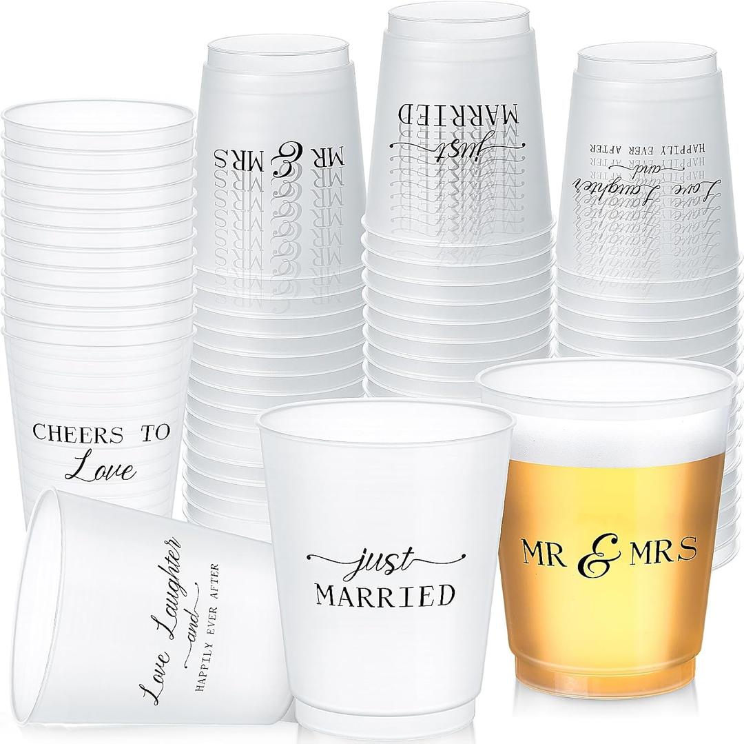 120 Pcs Wedding Plastic Cup 12 oz Wedding Reception Reusable Cups Clear Mr and Mrs Love Laughter Happily Ever After Cups for Bridal Shower Bachelorette Party Supplies Bridesmaid Gift (EXP 02/01/29)