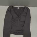 YEOREO Long Sleeve Workout Tops for Women Padded Deep V Neck Double Lined Impact Tops Agniee Slim Fit Gym Athletic Shirts (Small, Dark Grey)