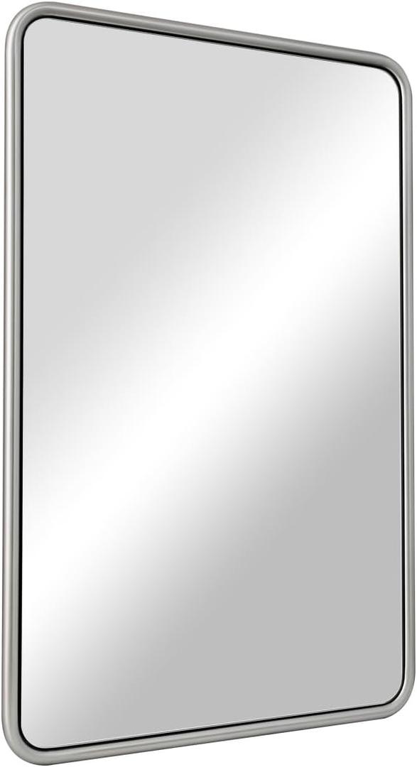 ANDY STAR 24"x36" Brushed Nickel Bathroom Mirror, Stainless Steel Metal Frame with Rounded Corner Rectangle Bathroom Mirror for Over Sink, Modern Silver Mirror for Bathroom, Power Room, Living Room