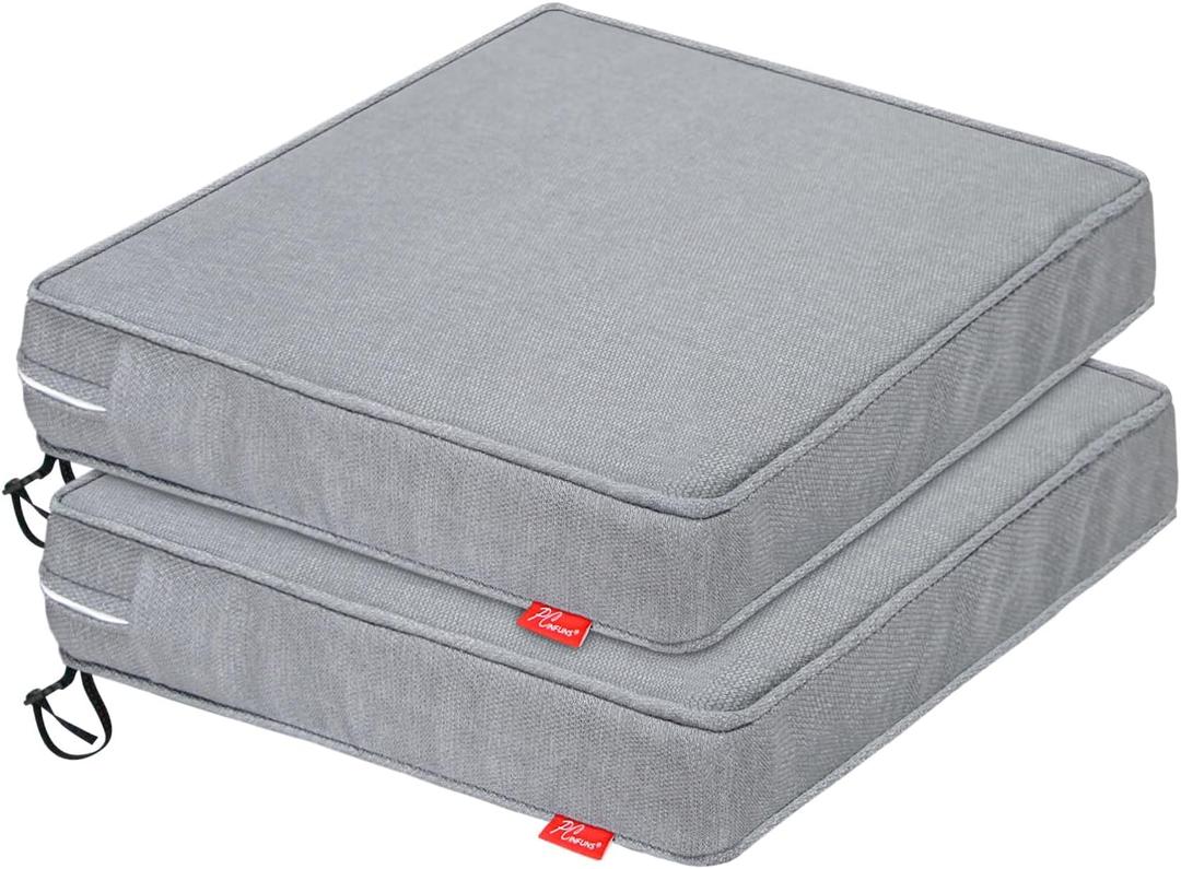 Pcinfuns Outdoor Chair Cushions, 22 x 22 x 3 Inch Seat Cushions for Patio Furniture,Square Corner Patio Chair Cushion with Adjustable Straps, 2 Pack, Light Grey