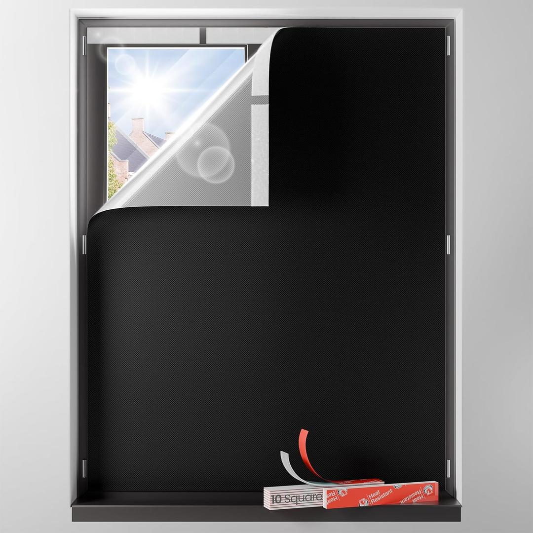 Sumobaby Blackout Curtains for Bedroom Portable 12"x68",No Drill Blackout Shades with Upgraded Hook&Loop Tapes,100% Black Out Window Cover,Thermal Insulated Blinds for Bedroom,Nursery(1 Panel,Black)