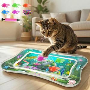 Interactive Cat Toy for indoor Cats, Upgraded Cat Water Mat with Fish - Thickened 0.7mm Enrichment Stimulating Water Sensory Play Mat, Water Bed Toys for Bored Adult Kitten Cats to Exercise & Hunting