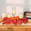Fall Candle Holder Fall Table Centerpiece with Lights Thanksgiving Table Decor with Pumpkins Berries Maple Leaves Autumn Harvest Decoration with 3 Candle Holders for Dining Table Fireplace Home Decor