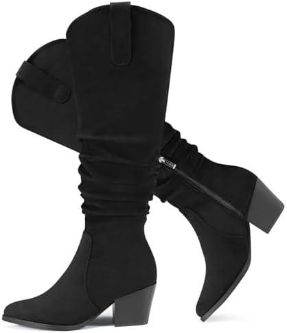 SUEDI Women's Knee High Slouchy Boots Flat Tall Boots for Women Pull On Fall Boots with Side Zipper