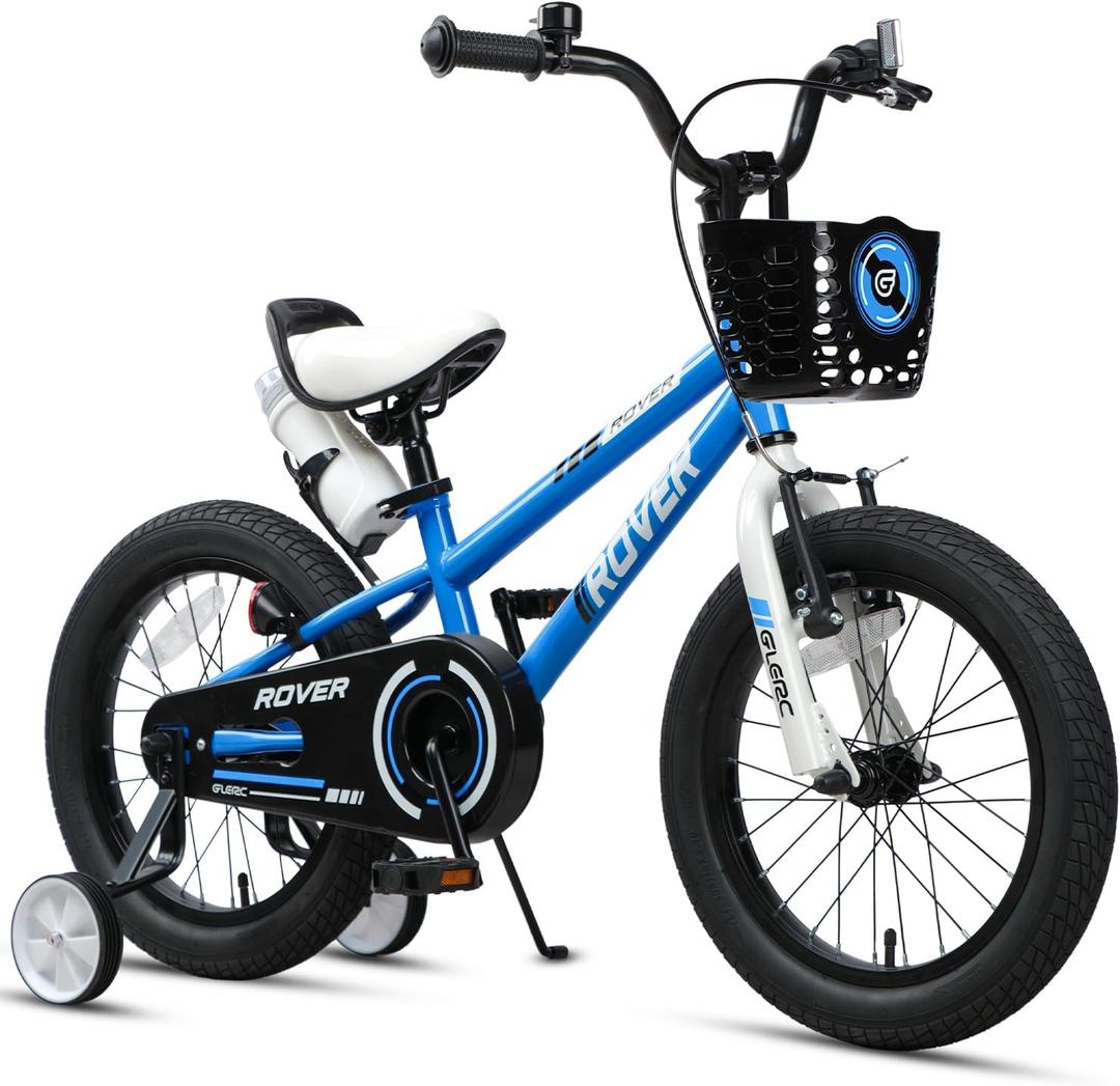 Glerc Rover Kids Bike, 12-18 Inch Boys Bike for 2-9 Years Old Children, Kids Bicycle with Water Bottle & Basket & Training Wheels, Multiple Colors