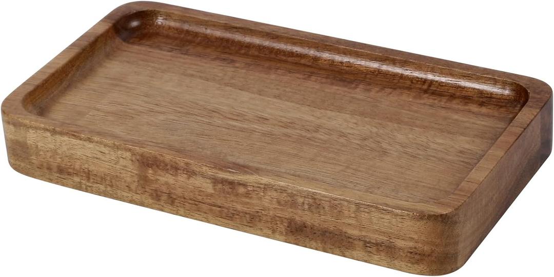 Vanity Tray, Bathroom Tray, Soap Dispenser Tray for Bathroom, Kitchen and Home Decor(Acacia-Small)