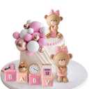 Bear Cake Toppers Balls Cake Decorations with BABY Letters for Baby Shower Gender Reveal Bear Themed Birthday Party Supplies (Girl)