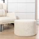 Stuffed Pouf Ottoman Pouf for Living Room Bedroom Floor Storage Pouf Footstools Round Ottoman Foot Rest Stool 20"x20"x12" with Foam Filler (White)