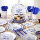 Affrolling Class of 2026 Graduation Party Supplies, 175 Pcs Congrats Grad Paper Plates Napkins and Cups Cutlery Disposable Tableware Set for College High School Congrats Decorations, Serves 25(Blue)