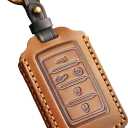 Leather Key Fob Cover for Jeep 2021-2024 Grand Cherokee L Grand Wagoneer Key Case Protector keychain Smart Key Holder Brown