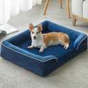 WNPETHOME Waterproof Dog Beds for Medium Dogs, Orthopedic Medium Dog Bed with Sides, Big Dogs Couch Bed with Washable Removable Cover, Pet Beds Sofa with Non-Slip Bottom for Sleeping (28.0"L x 23.0"W x 6.5"Th, Navy Blue)