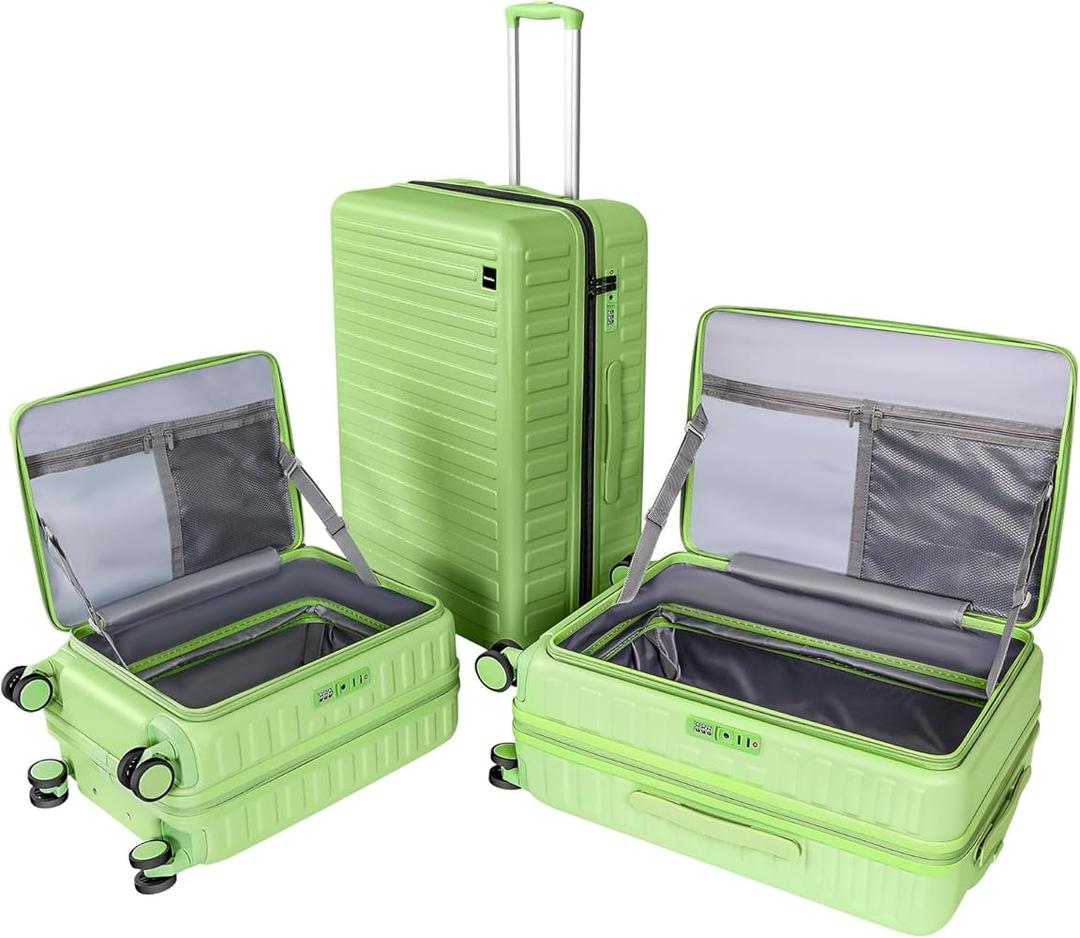 3-Piece 20/24 Top Opening Hardshell Lightweight Luggage and 28-Inch Clamshell Opening Travel Suitcase with Spinner Wheels & TSA Locks, Avocado Green 20in/24in/28in