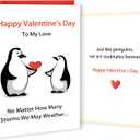 3 x Funny Penguin Valentines Day Cards for Him Her, Sweet Valentines Day Card for Wife Husband, Love Card for Boyfriend Girlfriend