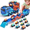 IHAHA 10-in-1 Toddler Foldable Carrier Space Truck Toys for Kids Boys Ages 3-5 4-7, Long Race Track Ejection Truck with Lights & Sounds and 9 Race Cars, 3 4 5 6 7 8 Year Old Boys Girls Birthday Gifts