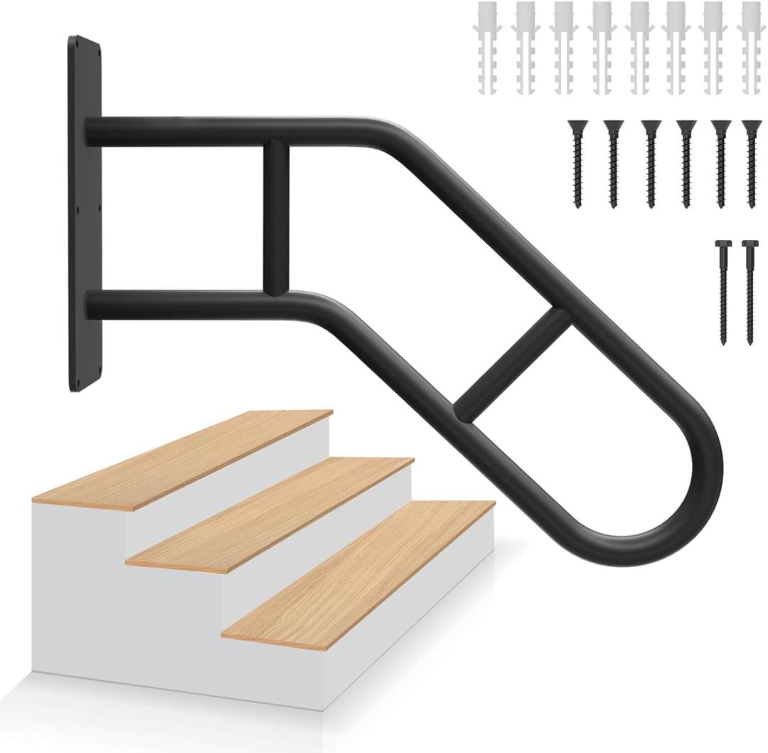 28.7 UCANVIN Upgraded Non-Slip Handrails for Outdoor 1-3 Steps, U-Shaped Stair Railing Indoor, Stainless Steel Grab Bars for Garden,Yard,Garage Hand Rails for Indoor Stairs, Black