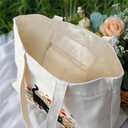 Nuberlic Canvas Tote Bag for Women with Zipper Inner Pocket- Reusable Grocery Shopping Cloth Cotton Canvas Tote Bags (Cat)