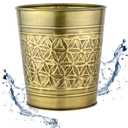Autumn Alley Handcrafted Brass Bathroom Trash Can, Round Open-Top Bathroom Wastebasket Stylish Metal Waste Bin for Home, Office, Bedroom Decorative Waste Basket Decor, Coastal Trash Can Brass, 2 Gal.
