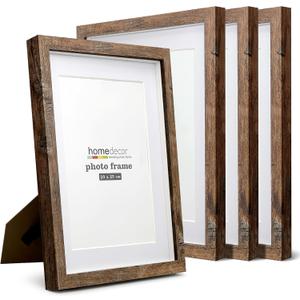 Shadow Box Frame, 4 Pack Picture Frame Set, Wall Picture Frame, Farmhouse Wood Rustic Picture Frames with Tempered Glass Gallery Wall Tabletop Display (8X10 Mat 6X8, Brown)