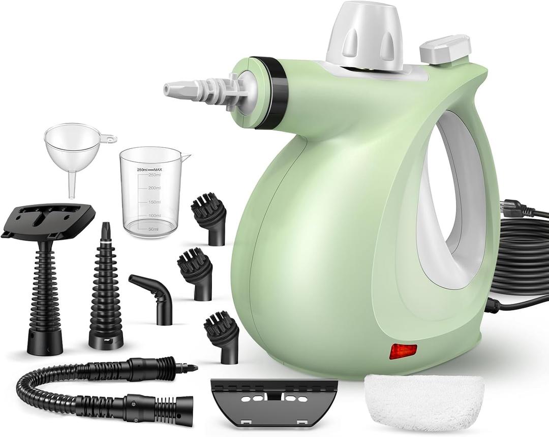 1200W Handheld Steam Cleaner for Home, Powerful Natural Multi‑Surface Steam Cleaner with 11 Accessories, Pressurized Steamer for Deep Cleaning Tile, Grout, Showers, Bathrooms, Kitchens & Car (Green)
