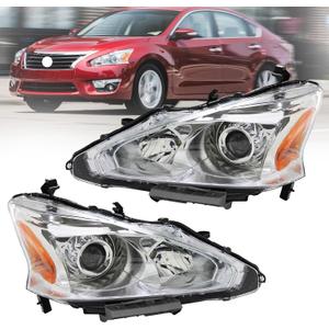Headlight Assembly Compatible with 2013 2014 2015 Nissan Altima 4-Door Sedan,Halogen Headlamp Replacement Driver Passenger Side Chorme Housing Amber Reflector Clear Lens