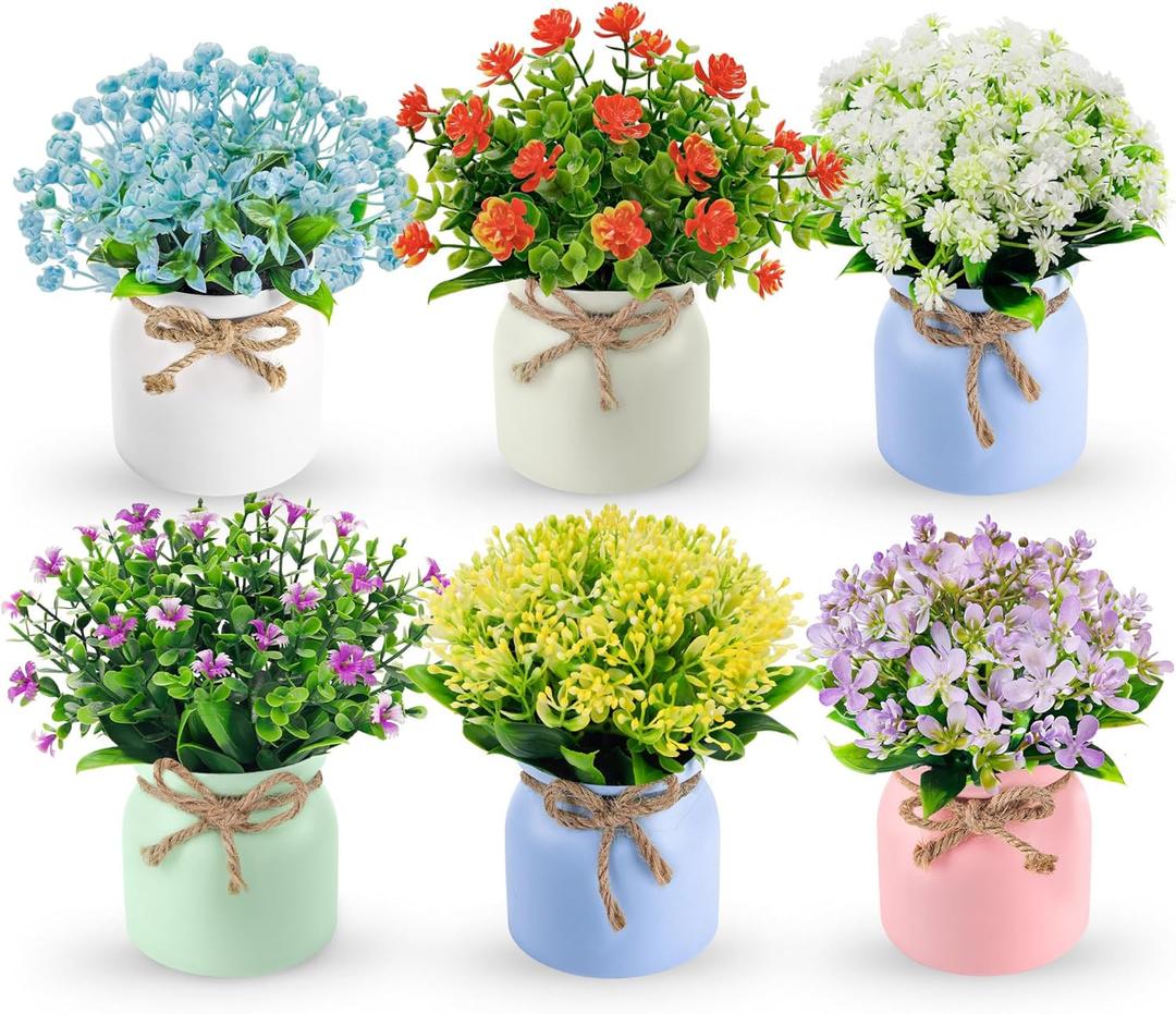 Der Rose 6 Pack Fake Flowers Artificial Plants Indoor for Home Kitchen Office Dining Centerpiece Table Decorations