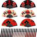 Threehoney 36 Pcs Japanese Hibachi Folding Fan Bulk Hibachi Birthday Party Decor Asian Chinese Folding Fan with Cherry Blossom Japanese Theme Fabric Handmade for Baby Shower Wedding Party Supplies