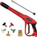 Pressure Washer Gun with Replacement Extension Wand, Upgraded Power Washer Gun with 5 Spray Nozzle Tips, M22 Fitting, 37 Inch, 3000 PSI (Red)