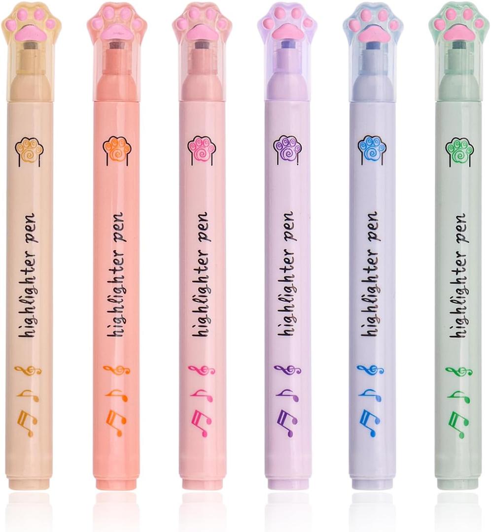 Cute Highlighter Kawaii, Assorted Pastel Colors Multicolor Marker Pen, Cat Claw Animals Cartoon No Bleed Colored Bible Aesthetic Neutral Highlighter for Writing Graffiti School Supplies (Set of 24)