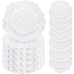 50 Pcs White Charger Plates Bulk, 13" Reef Plate Chargers
for Dinner Plates, Plastic Floral Decorative Plates, for Table Setting, Wedding, Christmas, Party, Event, Decoration