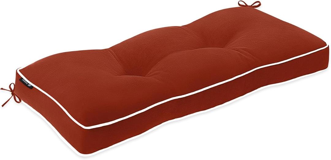Favoyard Outdoor Bench Cushion 36 x 14 Inch Water-Resistant & 3-Year Fade Resistant Patio Furniture Cushions Tufted Garden Seat Pads for Indoor/Outdoor Porch Sofa Settee Couch with Ties, Red