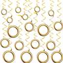 AmazingSpark 36 Pcs Gold Ring Decor Cartoon Birthday Decor Hanging Swirl Banner for Video Games Party Birthday Themed Party Decoration Supplies (Circle Style,8'', 6'', 4'')