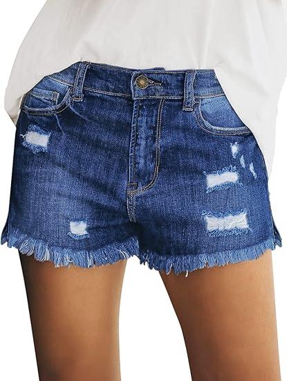 luvamia Women's Casual Mid Rise Denim Shorts Stretch Ripped Raw Hem Jean Shorts, Size: XL
