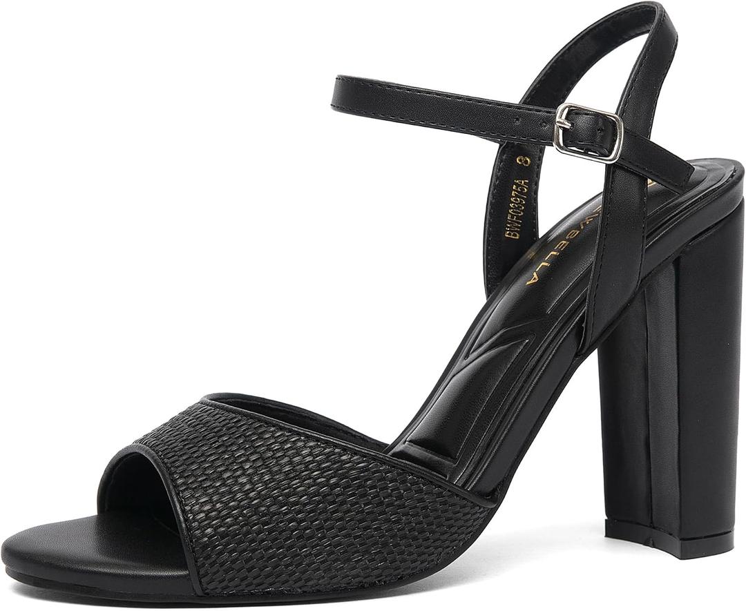 NEWBELLA Women's Heeled Sandals-Chunky Block High Heels with Ankle Strap, Comfortable Open Toe Dress Pumps for Party, Prom, 6.5