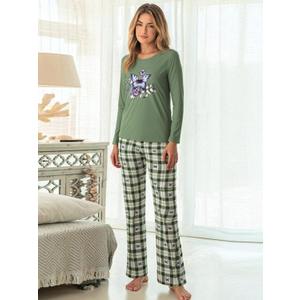 2Pcs Women's Pajama Set,Lounge Top and Plaid Pants Sleepwear,Soft Lounge Sleep Set,Cute Casual Loungewear for Home or Sleep (M)