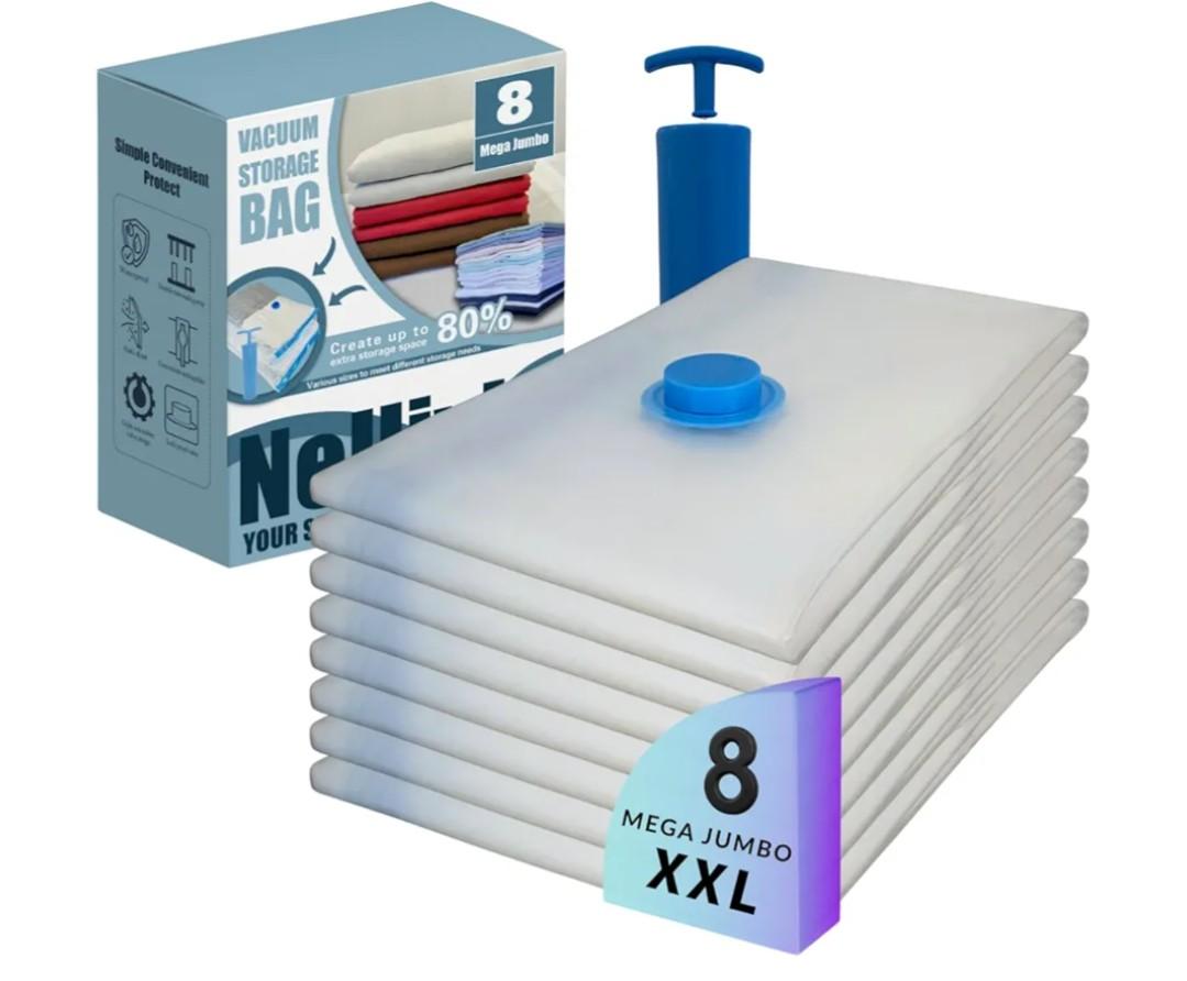 Mega Jumbo XXL Vacuum Storage Bags with Pump, Supersized Compression Space Saver for Comforter, duvet, Bedding, Blanket storage, Vacuum Seal Bags for Clothing, Durable Safe Poly Material