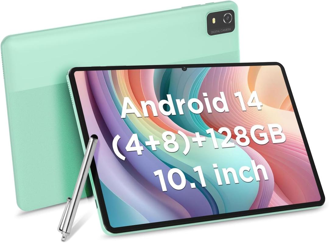 CWOWDEFU Android Tablet, 10 Inch Tablet with 128 GB ROM(up to 1 TB), Features 6000mAh Battery, 5G WiFi 6, Bluetooth 5.0, 8MP/5MP Dual Cam, Best Gift for Your Family, Child, Kids (Green)
