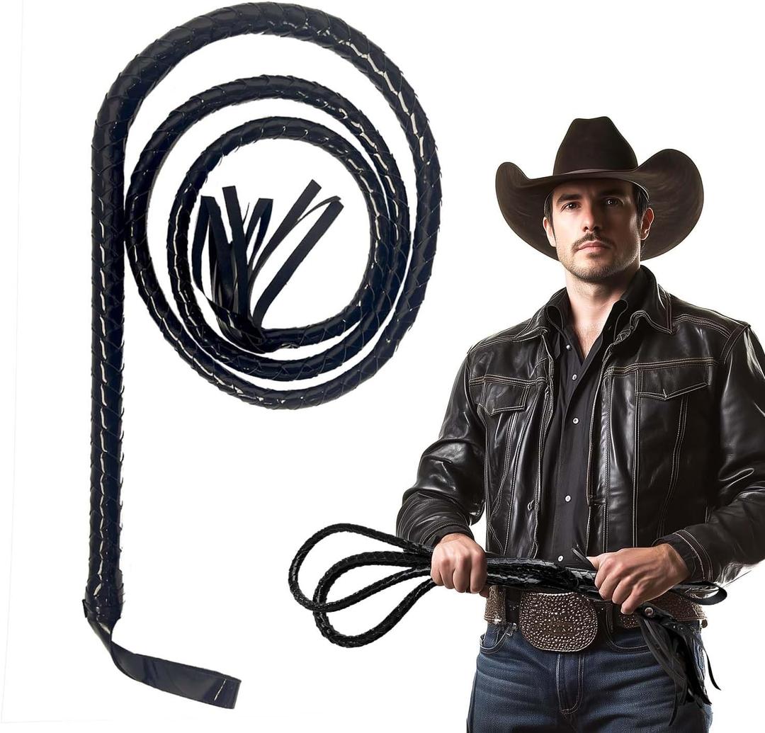 73" Cowboy Costume Whip, Faux Leather Halloween Prop for Cosplay,Western Theme Parties and Role Play for Adults & Kids (Black)