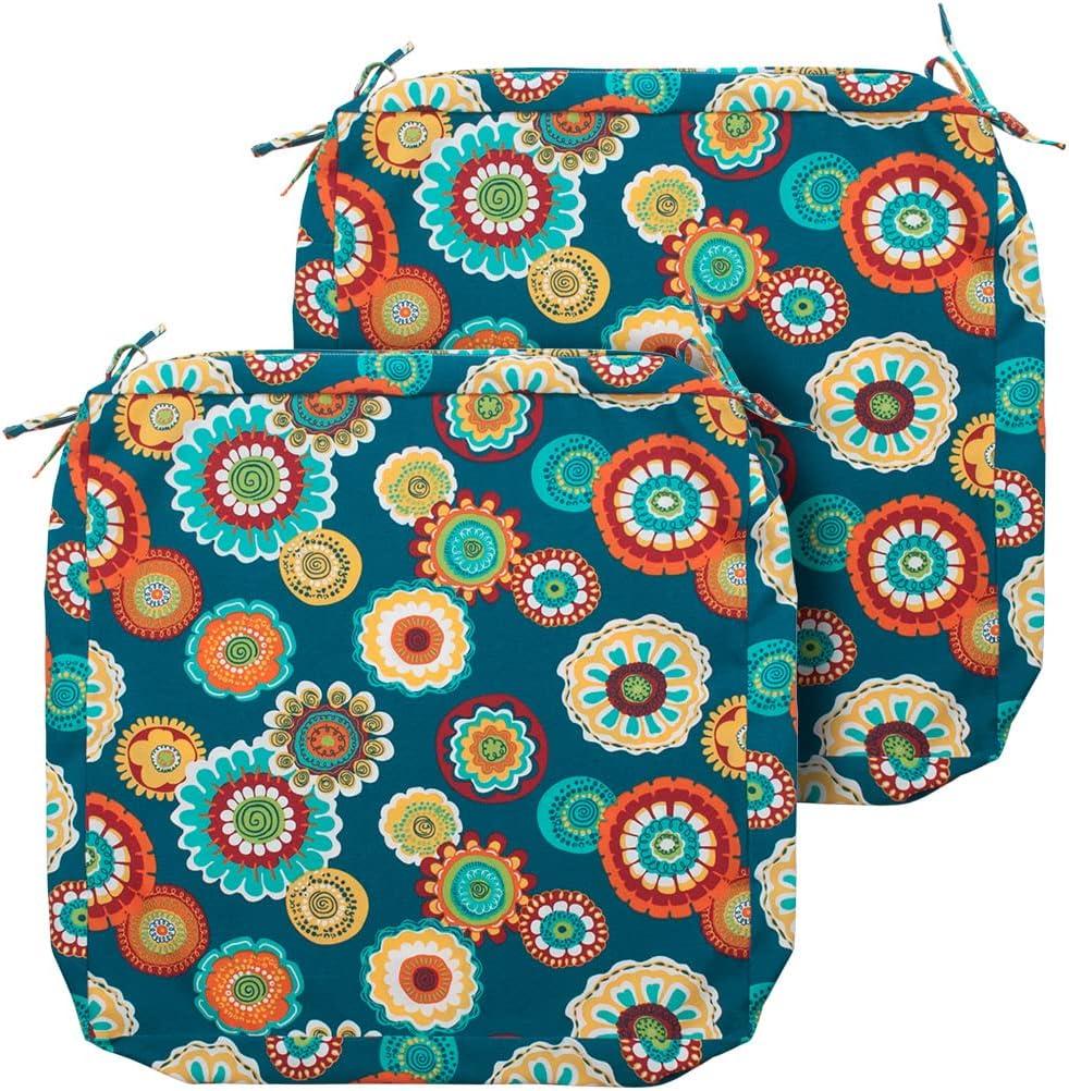 Magpie Fabrics Indoor Outdoor Cushion Cover Replacement 2 Pack, NO Insert! Water Repellent Slipcover with Ties Decor for Patio Garden Chair Sofa Bench Wicker(Floral Green, 22x20x4 Inch)