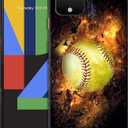 for Google Pixel 4, Pixel 4 Case - Softball On Fire Printed Cute Slim Fit Hard Plastic Protective Designer Back Phone Case/Cover for Pixel 4 White