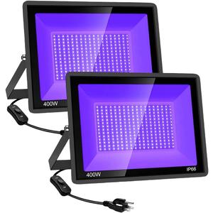 2 Pack 400W LED Black Lights, Outdoor 395nm Black Flood Light with Plug and Switch, IP66 Waterproof Blacklight Spotlight UV Neon Glow Floodlight for Glow Party, Halloween, Body Paint