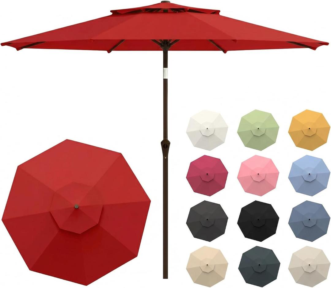 10FT Patio Umbrella, 2 Tier Outdoor Table Umbrella, Large Vented Market Umbrellas with Push Button Tilt and Crank, 8 Sturdy Ribs for Backyard, Deck, Pool, UPF50+ UV Protection
