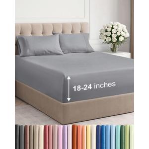Extra Deep Full Sheet Set - 4 Piece Breathable & Cooling Bed Sheets - Easily Fits 18 to 24 inch Mattress - Ultra Soft, Wrinkle & Fade Free with Extra Deep Pockets - Hotel Luxury Bedding - Steel Blue